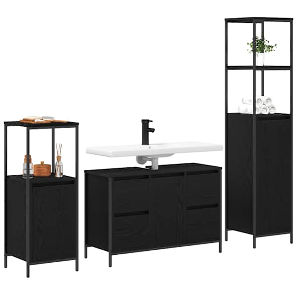 Vannitoa mööbleset 3 tk Must tamm 36 × 35 × 165 cm Tehispuit