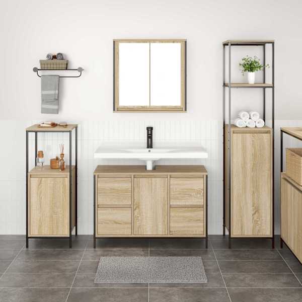 Vannitoa mööbleset 3 tk Sonoma tamm ja must 36 × 35 × 165 cm
