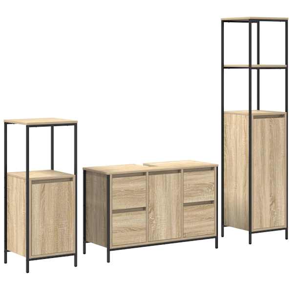 Vannitoa mööbleset 3 tk Sonoma tamm ja must 36 × 35 × 165 cm