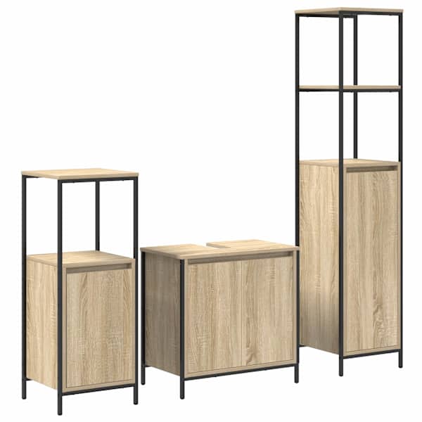 Vannitoa mööbleset 3 tk Sonoma tamm ja must 36 × 35 × 165 cm