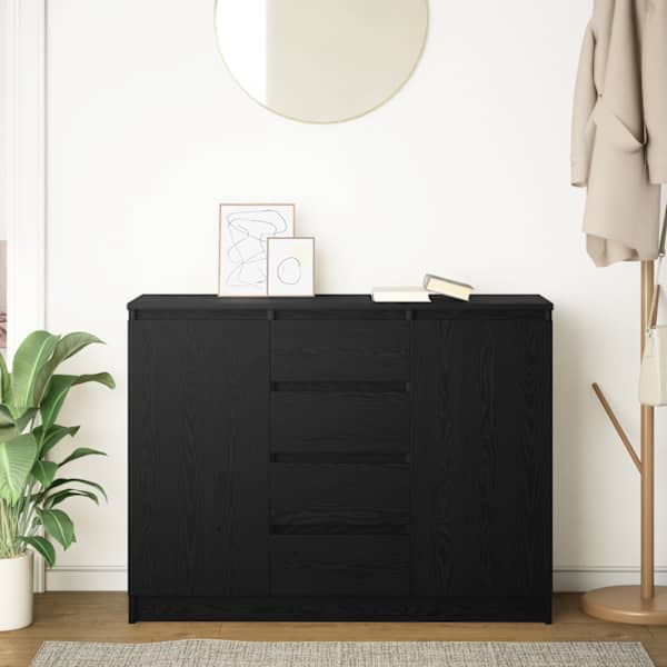 Puhvetkapp sahtlitega, must tamm, 100,5 × 35 × 76 cm, tehispuit