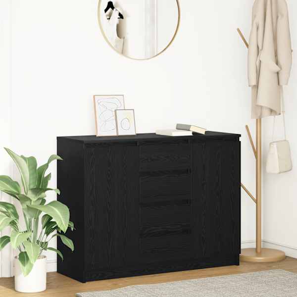 Puhvetkapp sahtlitega, must tamm, 100,5 × 35 × 76 cm, tehispuit