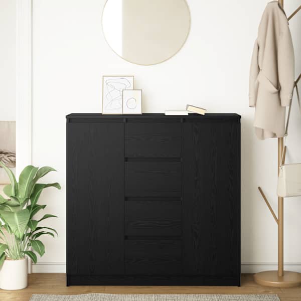 Puhvetkapp sahtlitega, must tamm, 100,5 × 35 × 98,5 cm, tehispuit