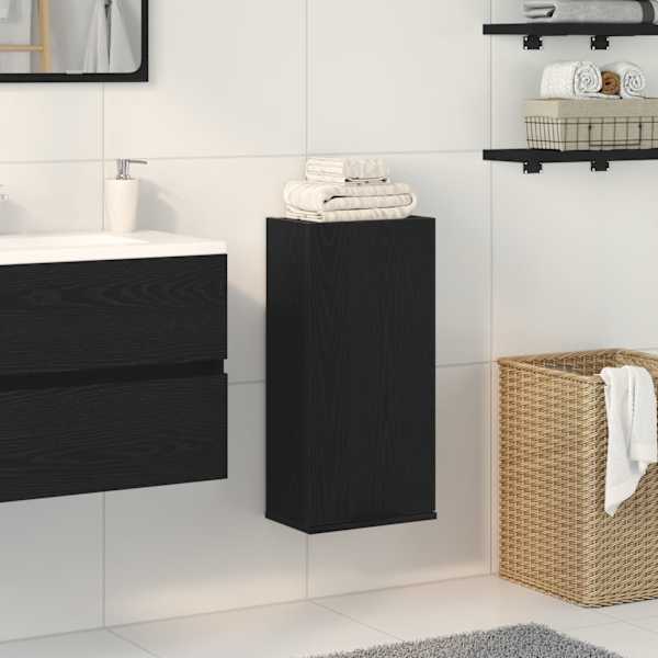 Seinale kinnitatav kapp, must tamm, 32 × 20 × 67 cm, töödeldud puit