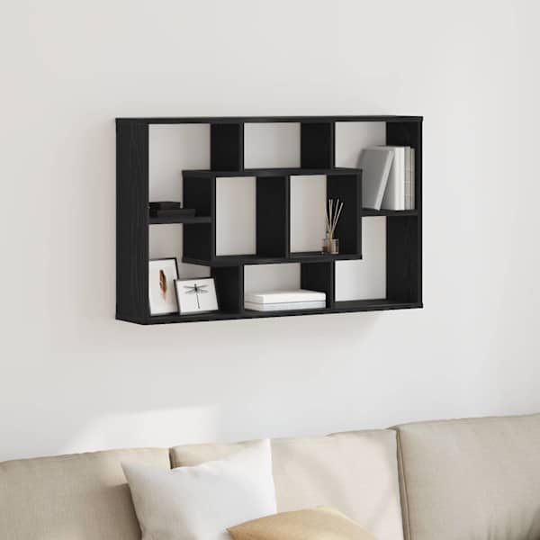 Seinariiul riiuliga Must tamm 85 × 16 × 52,5 cm Tehispuit