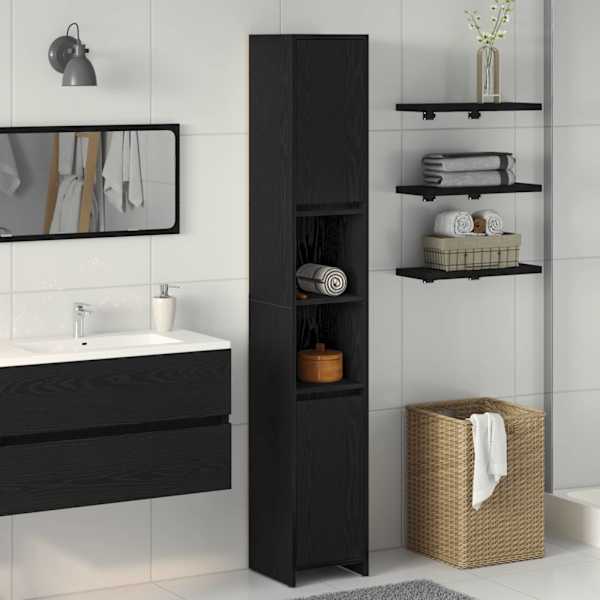 Vannitoa kapp Must tamm 30 × 30 × 183,5 cm Tehispuit