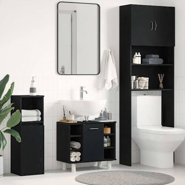 Vannitoa kapp Must tamm 60 × 32 × 54 cm Tehispuit