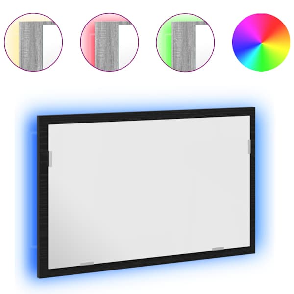 Vannitoapeegel LED-tuledega, must tamm, 60 × 8,5 × 37 cm