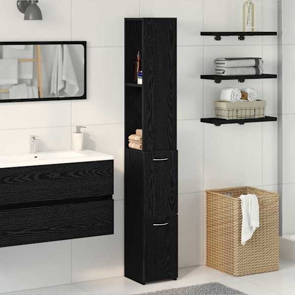 Vannitoa kapp Must tamm 25 × 25 × 170 cm Tehispuit