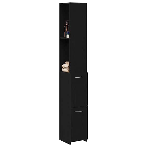 Vannitoa kapp Must tamm 25 × 25 × 170 cm Tehispuit