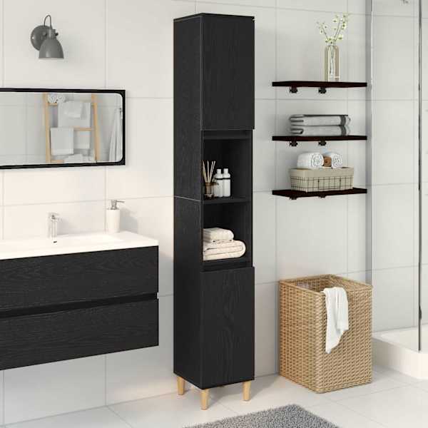 Vannitoa kapp Must tamm 30 × 30 × 190 cm Tehispuit