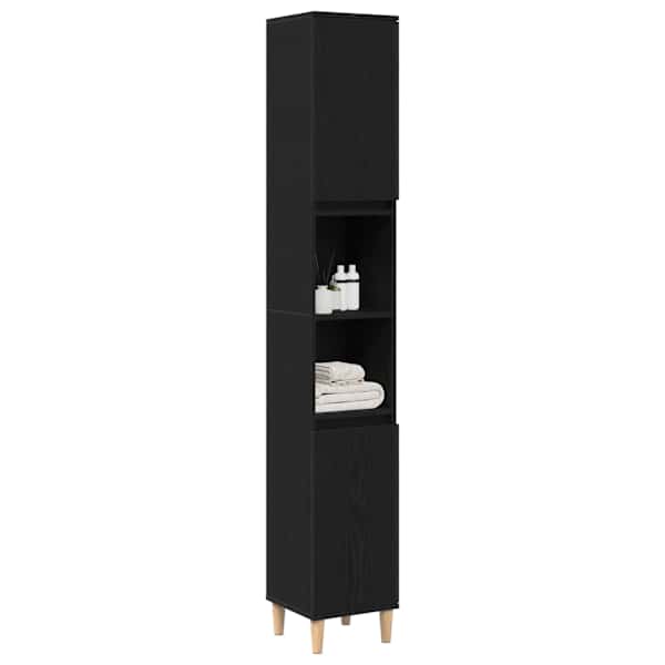 Vannitoa kapp Must tamm 30 × 30 × 190 cm Tehispuit