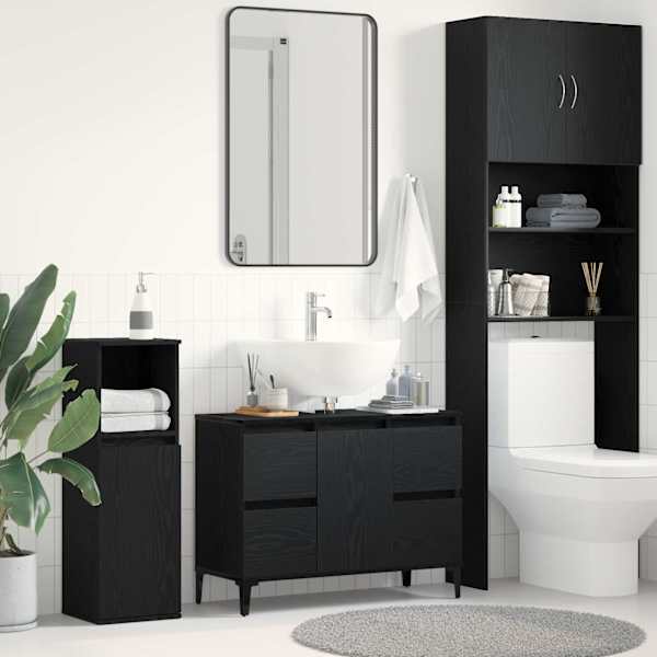 Vannitoa kraanikausi kapp Must tamm 80 × 33 × 60 cm Tehispuit