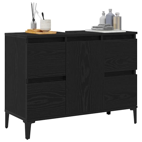 Vannitoa kraanikausi kapp Must tamm 80 × 33 × 60 cm Tehispuit