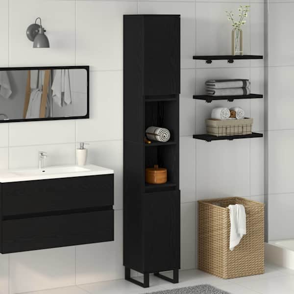 Vannitoa kapp Must tamm 30 × 30 × 190 cm Tehispuit
