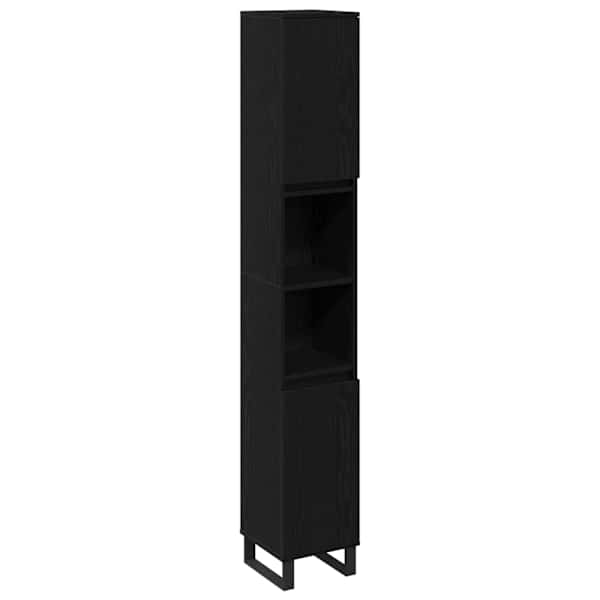 Vannitoa kapp Must tamm 30 × 30 × 190 cm Tehispuit
