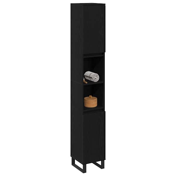Vannitoa kapp Must tamm 30 × 30 × 190 cm Tehispuit