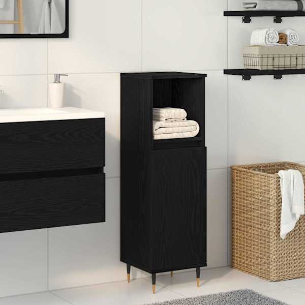 Vannitoa kapp Must tamm 30 × 30 × 100 cm Tehispuit