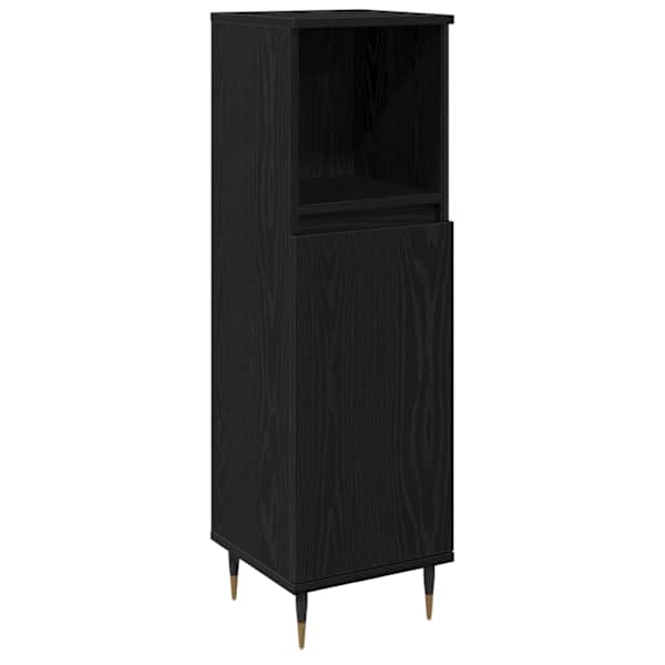 Vannitoa kapp Must tamm 30 × 30 × 100 cm Tehispuit