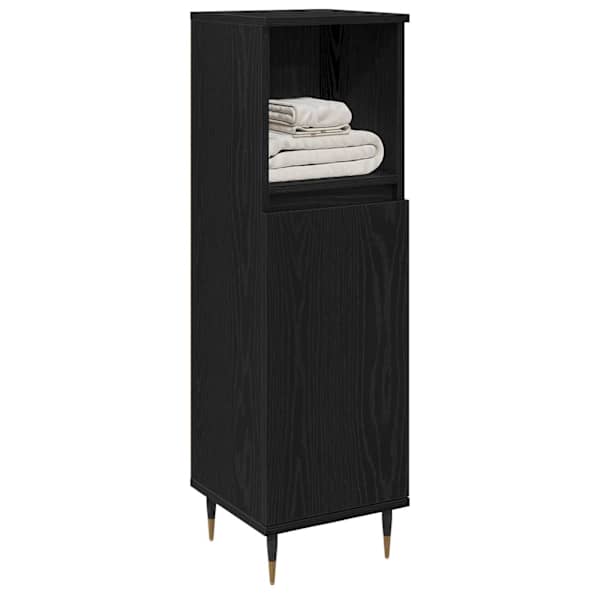 Vannitoa kapp Must tamm 30 × 30 × 100 cm Tehispuit