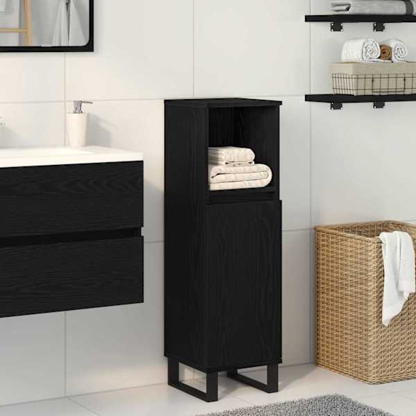 Vannitoa kapp Must tamm 30 × 30 × 100 cm Tehispuit