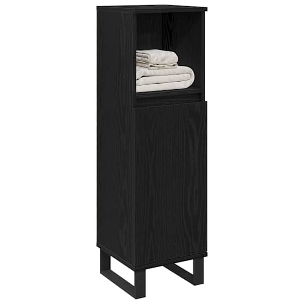 Vannitoa kapp Must tamm 30 × 30 × 100 cm Tehispuit