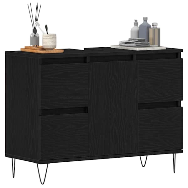 Vannitoa kraanikausi kapp Must tamm 80 × 33 × 60 cm Tehispuit