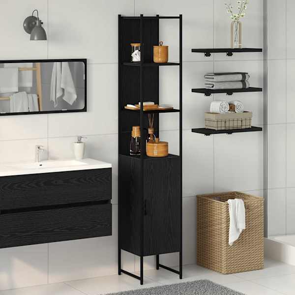 Vannitoa kapp Must tamm 33 × 33 × 185,5 cm Tehispuit