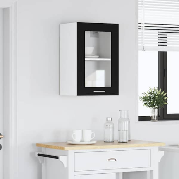 Rippuv klaaskapp, must tamm, 40 × 31 × 60 cm, töödeldud puit