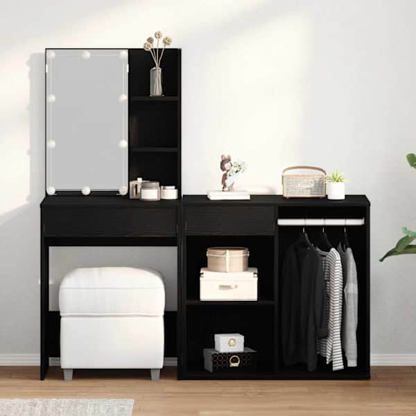 LED Meigilaudade Komplekt Must tamm 140 × 40 × 140 cm Tehispuit