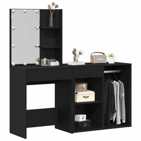LED Meigilaudade Komplekt Must tamm 140 × 40 × 140 cm Tehispuit