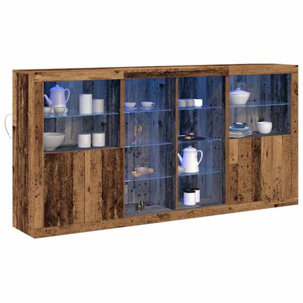 LED Kummuti 3 tk Vana puit 202 × 37 × 100 cm Tehispuit