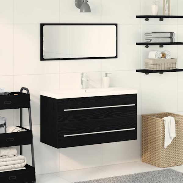 Vannitoa kraanikausi kapp 3 tk Must tamm 90 × 38,5 × 48 cm