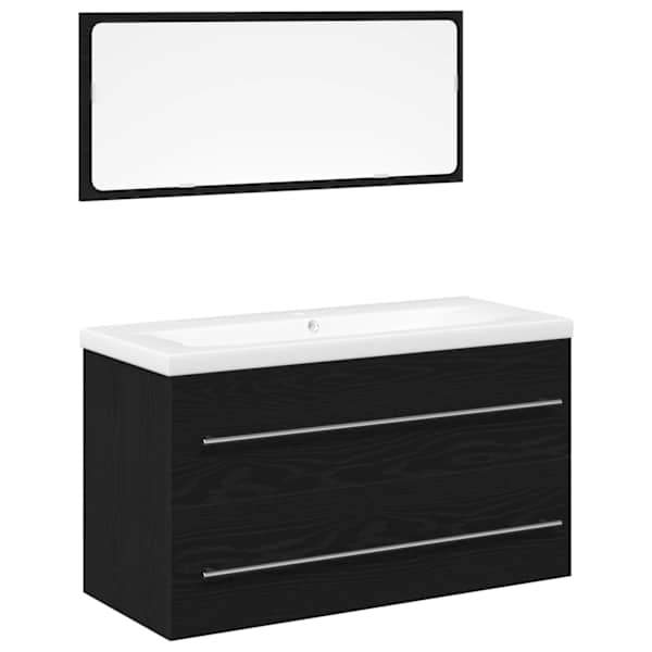 Vannitoa kraanikausi kapp 3 tk Must tamm 90 × 38,5 × 48 cm