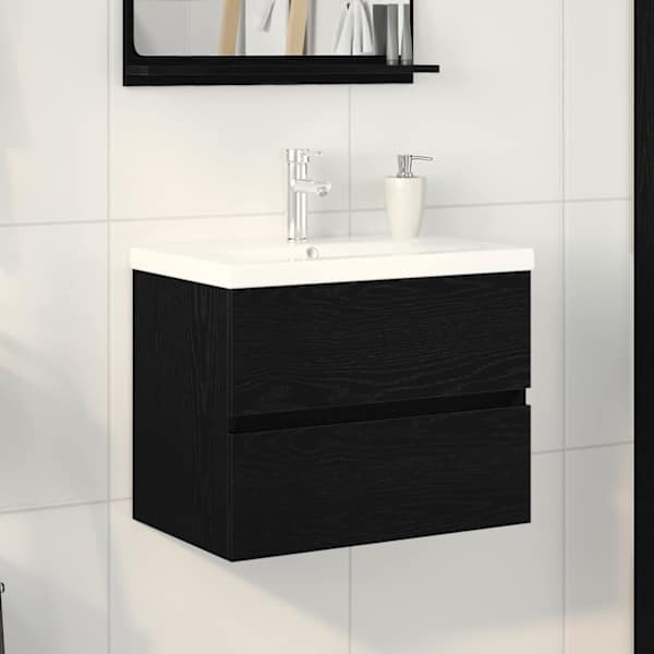 Vannitoa kraanikausi kapp Must tamm 60 × 39 × 62 cm Tehispuit