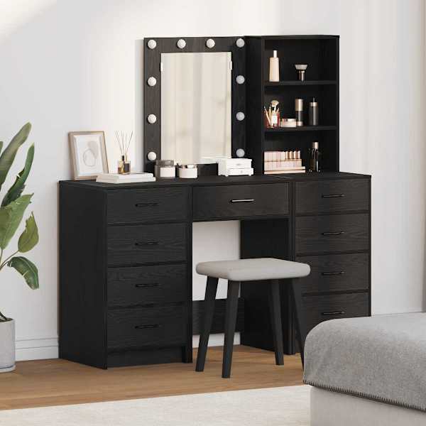 Riietumislaud 3 tk Must 40 × 41 × 135 cm Tehispuit