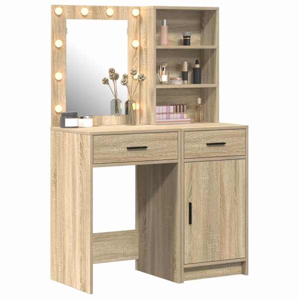 Riietuslaud komplekt LED-valgusega 2 tk Sonoma tamm Tehispuit