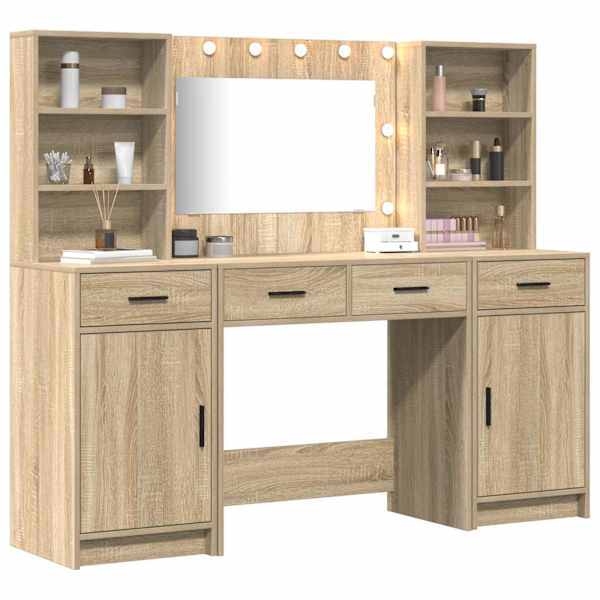 Riietuslaud komplekt LED-valgusega 3 tk Sonoma tamm Tehispuit