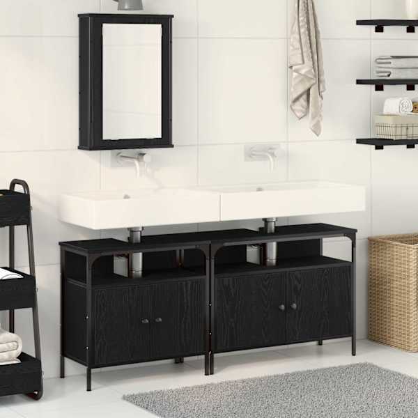 Vannitoa valamud 3 tk Must 80 × 30 × 60 cm Tehispuit