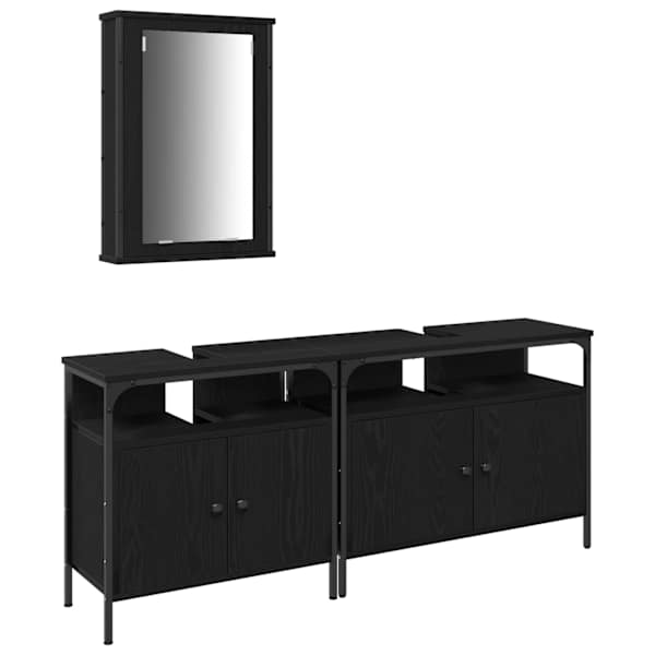 Vannitoa valamud 3 tk Must 80 × 30 × 60 cm Tehispuit