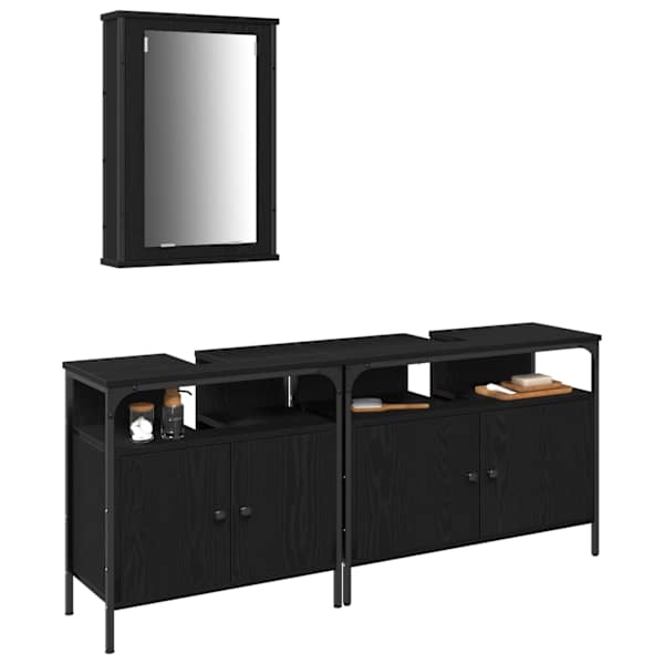 Vannitoa valamud 3 tk Must 80 × 30 × 60 cm Tehispuit
