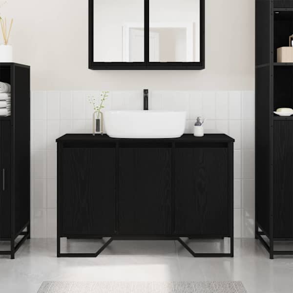Vannitoa kraanikausi kapp Must tamm 91 × 35 × 60 cm Tehispuit