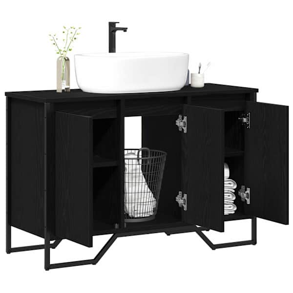 Vannitoa kraanikausi kapp Must tamm 91 × 35 × 60 cm Tehispuit
