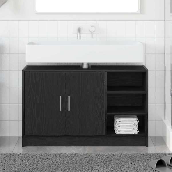 Vannitoa kapp Must tamm 90 × 29 × 55 cm Tehispuit