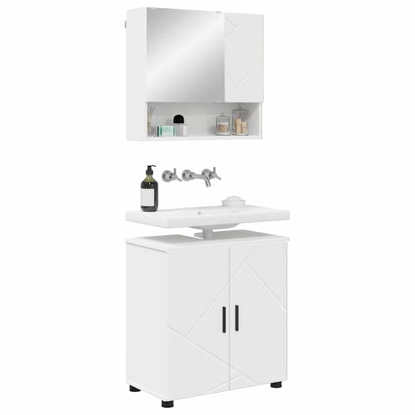 Vannitoa mööbleset 2 tk Valge 61 × 35 × 64 cm Tehispuit, Metall