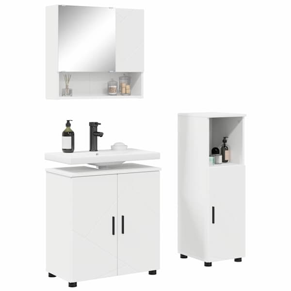 Vannitoa mööbleset 3 tk Valge 61 × 35 × 64 cm Tehispuit, Metall