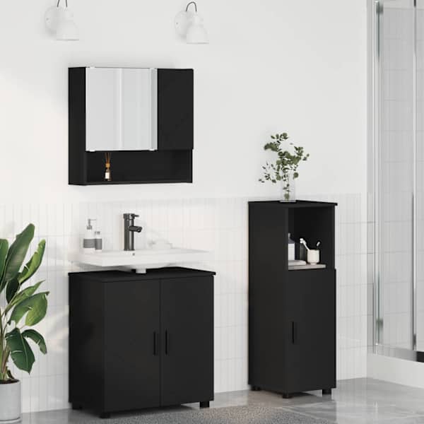 Vannitoa mööbleset 3 tk Must 61 × 35 × 64 cm Tehispuit, Metall