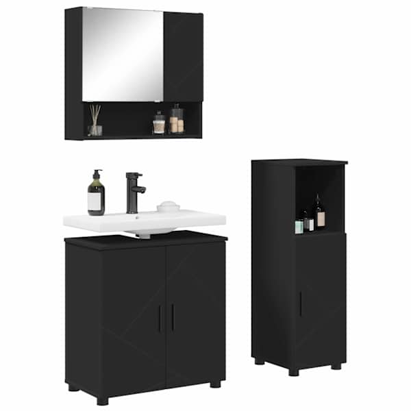 Vannitoa mööbleset 3 tk Must 61 × 35 × 64 cm Tehispuit, Metall