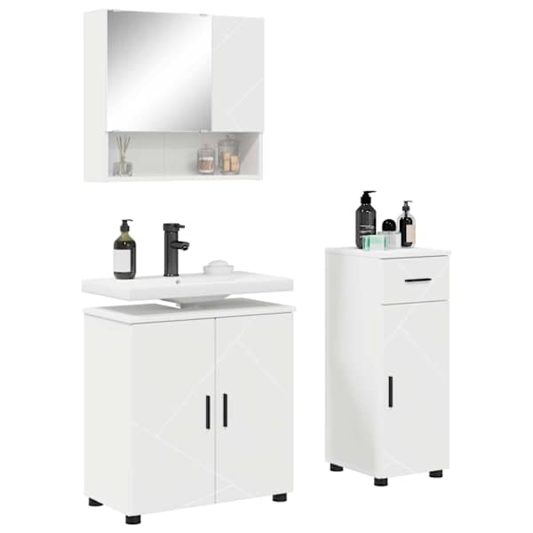 Vannitoa mööbleset 3 tk Valge 61 × 35 × 64 cm Tehispuit, Metall