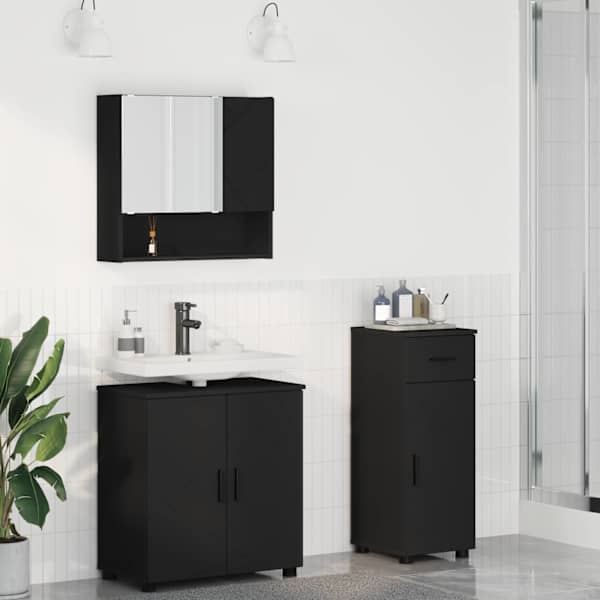 Vannitoa mööbleset 3 tk Must 61 × 35 × 64 cm Tehispuit, Metall
